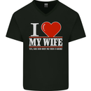 I Heart My Wife She Did Buy Me This Funny Mens V-Neck Cotton T-Shirt Black