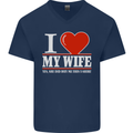 I Heart My Wife She Did Buy Me This Funny Mens V-Neck Cotton T-Shirt Navy Blue