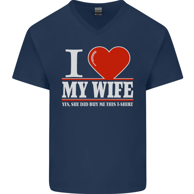 I Heart My Wife She Did Buy Me This Funny Mens V-Neck Cotton T-Shirt Navy Blue