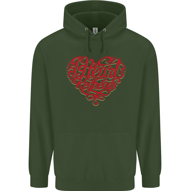I Heart Red Heads Ginger Hair Funny Mens 80% Cotton Hoodie Forest Green