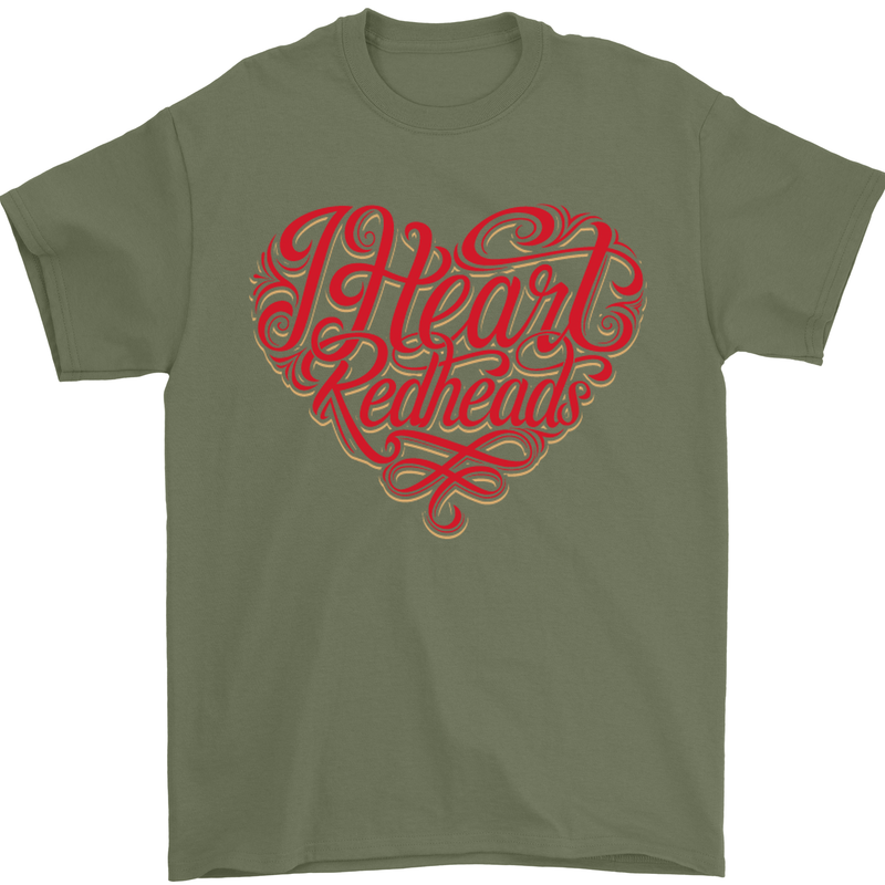 I Heart Red Heads Ginger Hair Funny Mens T-Shirt Cotton Gildan Military Green