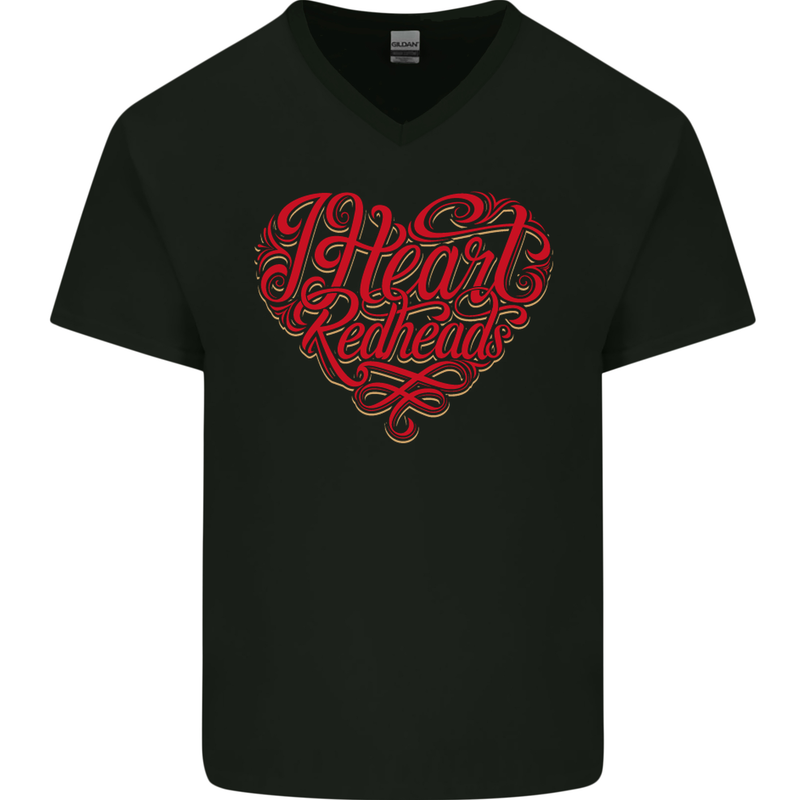 I Heart Red Heads Ginger Hair Funny Mens V-Neck Cotton T-Shirt Black