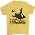 I Jump out of Good Aeroplanes Skydiving Mens T-Shirt Cotton Gildan Yellow
