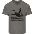 I Jump out of Good Aeroplanes Skydiving Mens V-Neck Cotton T-Shirt Charcoal