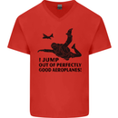 I Jump out of Good Aeroplanes Skydiving Mens V-Neck Cotton T-Shirt Red