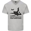 I Jump out of Good Aeroplanes Skydiving Mens V-Neck Cotton T-Shirt Sports Grey