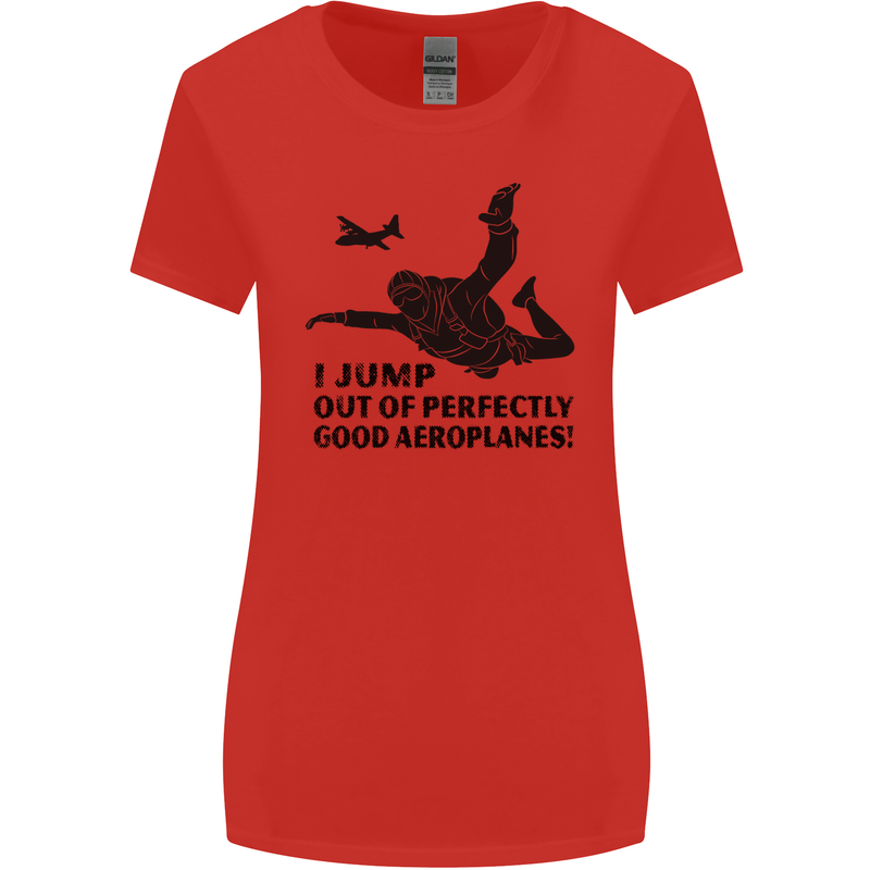 I Jump out of Good Aeroplanes Skydiving Womens Wider Cut T-Shirt Red