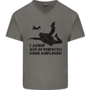 I Jump out of Good Airplanes Para Skydiving Mens V-Neck Cotton T-Shirt Charcoal