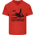 I Jump out of Good Airplanes Para Skydiving Mens V-Neck Cotton T-Shirt Red