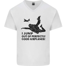 I Jump out of Good Airplanes Para Skydiving Mens V-Neck Cotton T-Shirt White