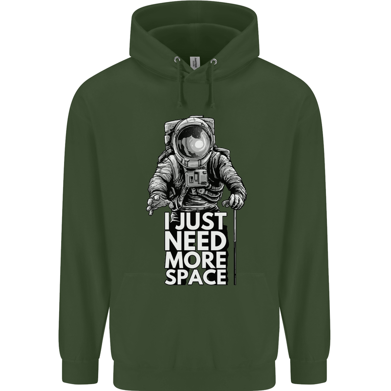 I Just Need More Space Funny Astonaut Mens 80% Cotton Hoodie Forest Green