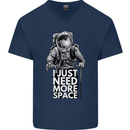I Just Need More Space Funny Astonaut Mens V-Neck Cotton T-Shirt Navy Blue