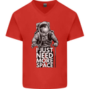 I Just Need More Space Funny Astonaut Mens V-Neck Cotton T-Shirt Red