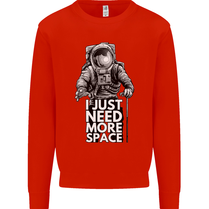 I Just Need More Space Funny Astronaut Kids Sweatshirt Jumper Bright Red