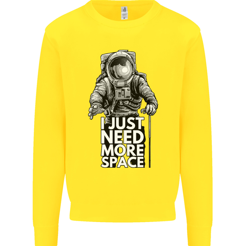 I Just Need More Space Funny Astronaut Kids Sweatshirt Jumper Yellow