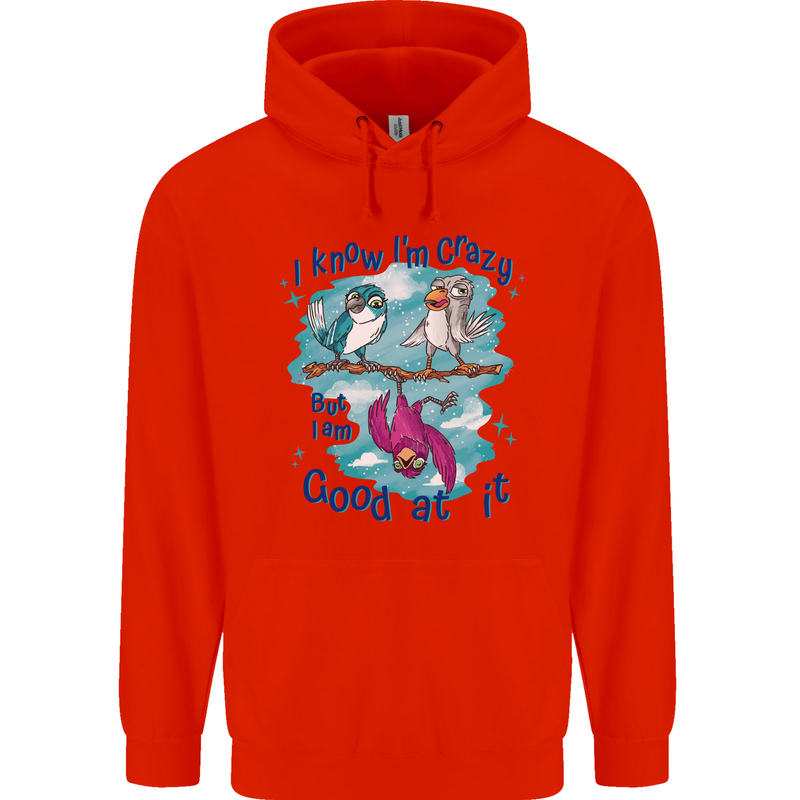I Know I'm Crazy Funny Bird Slogan Childrens Kids Hoodie Bright Red