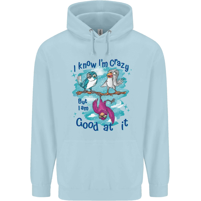 I Know I'm Crazy Funny Bird Slogan Childrens Kids Hoodie Light Blue