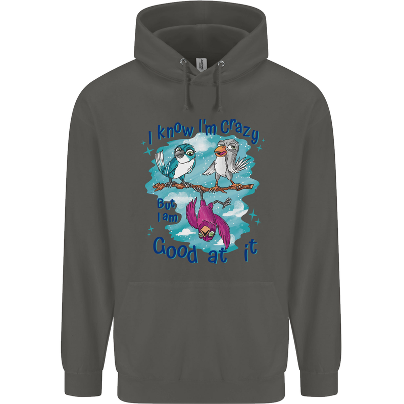 I Know I'm Crazy Funny Bird Slogan Childrens Kids Hoodie Storm Grey