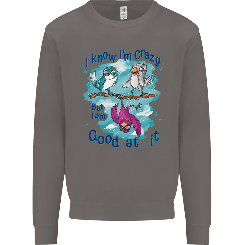 I Know I'm Crazy Funny Bird Slogan Mens Sweatshirt Jumper Charcoal