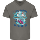 I Know I'm Crazy Funny Bird Slogan Mens V-Neck Cotton T-Shirt Charcoal