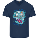 I Know I'm Crazy Funny Bird Slogan Mens V-Neck Cotton T-Shirt Navy Blue