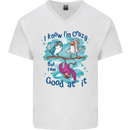 I Know I'm Crazy Funny Bird Slogan Mens V-Neck Cotton T-Shirt White