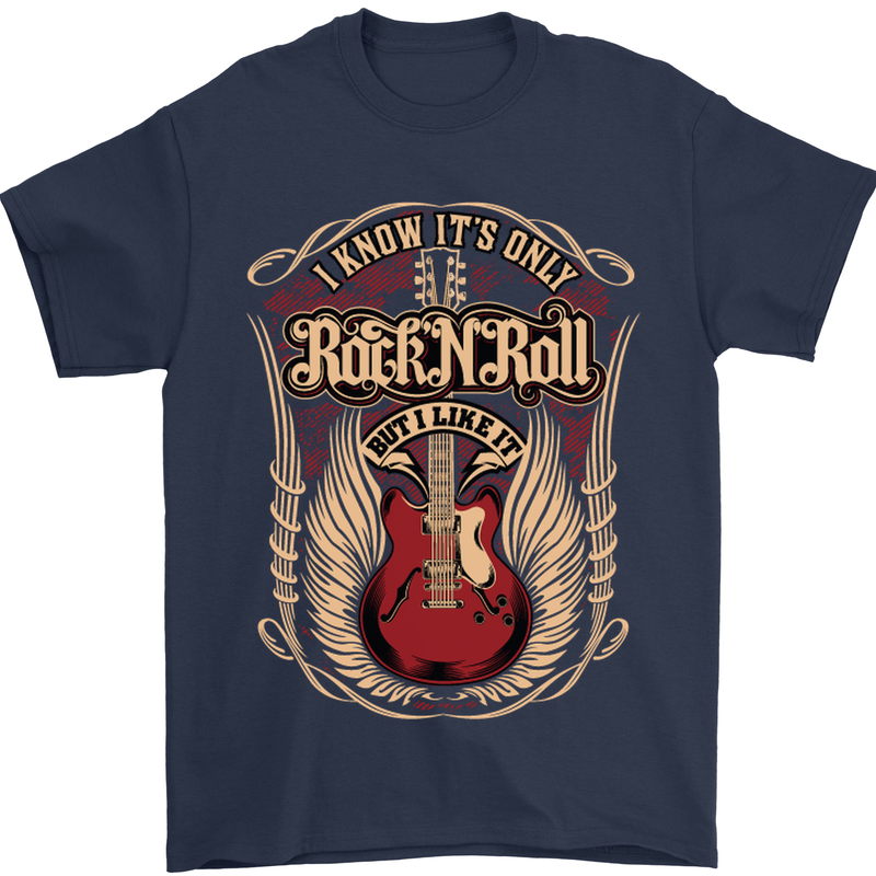 I Know It’s Only Rock ’n’ Roll Music Guitar Mens T-Shirt Cotton Gildan Navy Blue