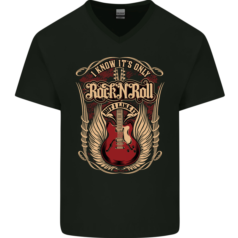 I Know It’s Only Rock ’n’ Roll Music Guitar Mens V-Neck Cotton T-Shirt Black