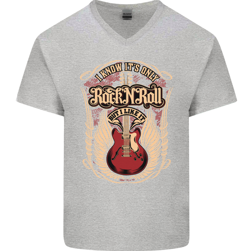I Know It’s Only Rock ’n’ Roll Music Guitar Mens V-Neck Cotton T-Shirt Sports Grey