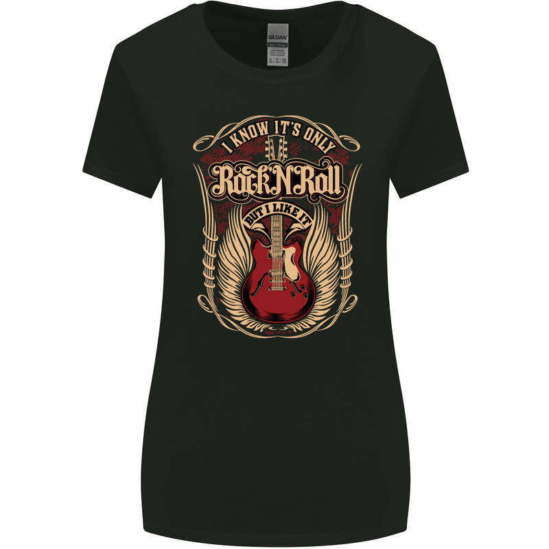 I Know It’s Only Rock ’n’ Roll Music Guitar Womens Wider Cut T-Shirt Black
