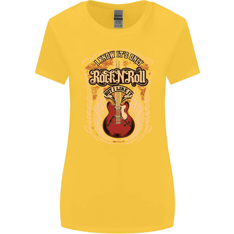 I Know It’s Only Rock ’n’ Roll Music Guitar Womens Wider Cut T-Shirt Yellow