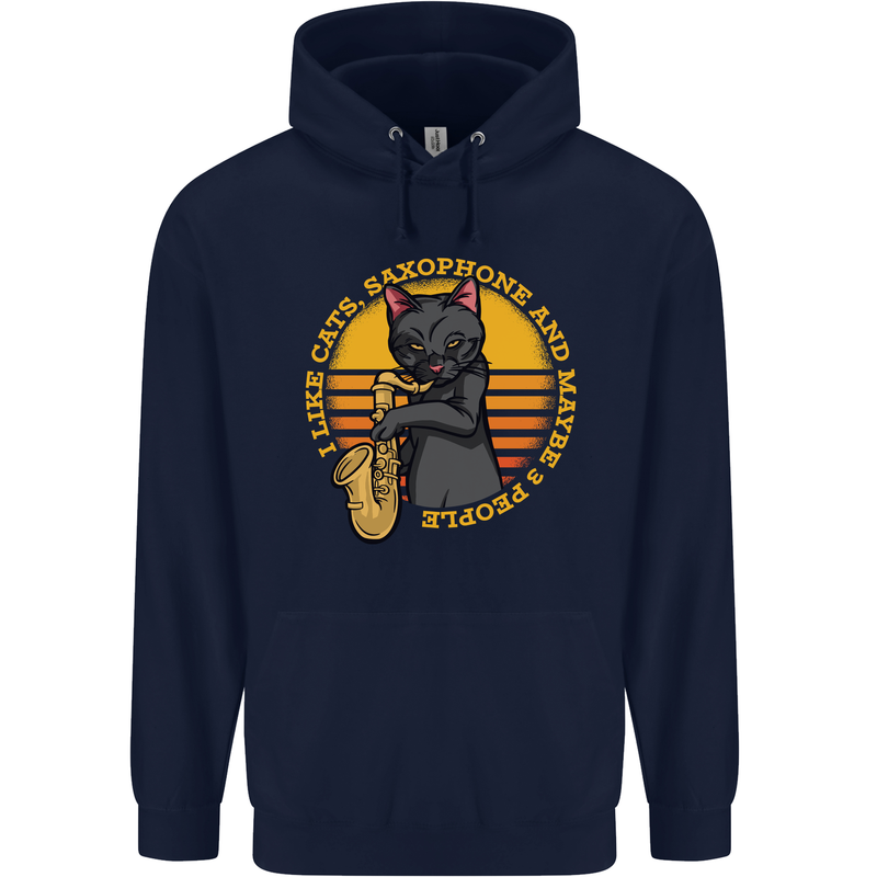 I Like Cats, Saxophones & Maybe 3 People Childrens Kids Hoodie Navy Blue