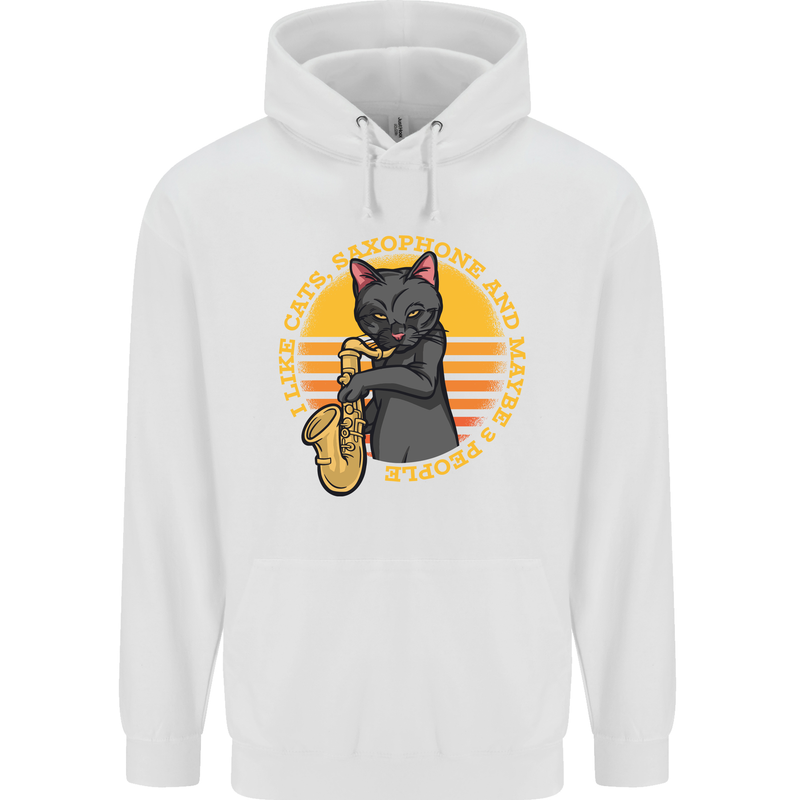I Like Cats, Saxophones & Maybe 3 People Childrens Kids Hoodie White