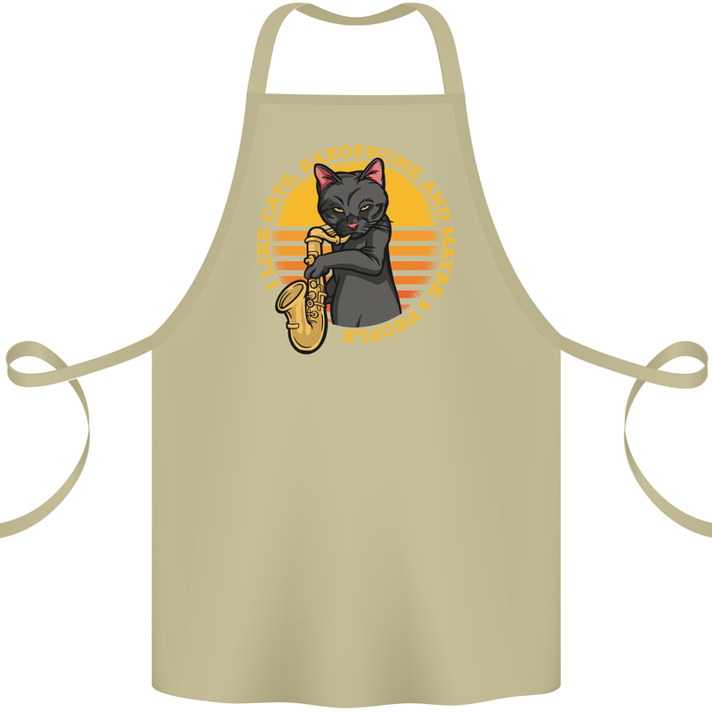 I Like Cats, Saxophones & Maybe 3 People Cotton Apron 100% Organic Khaki