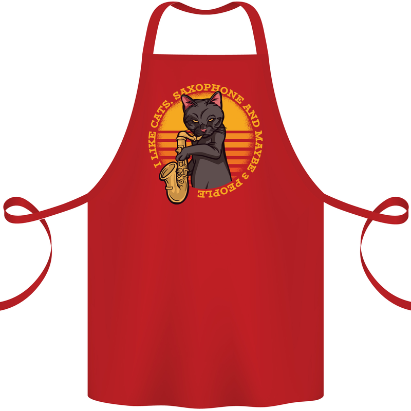 I Like Cats, Saxophones & Maybe 3 People Cotton Apron 100% Organic Red