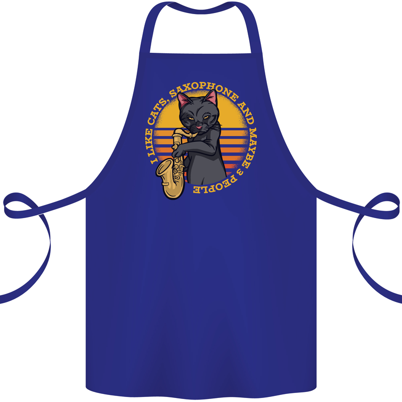I Like Cats, Saxophones & Maybe 3 People Cotton Apron 100% Organic Royal Blue