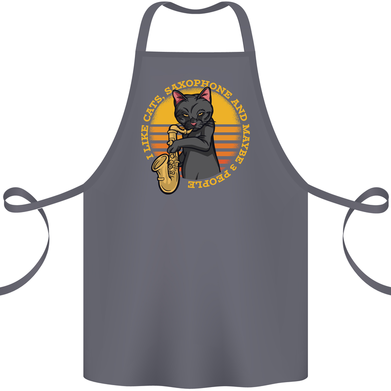 I Like Cats, Saxophones & Maybe 3 People Cotton Apron 100% Organic Steel