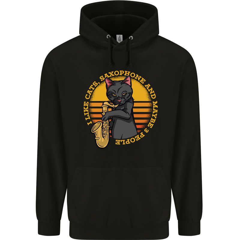 I Like Cats, Saxophones & Maybe 3 People Mens 80% Cotton Hoodie Black