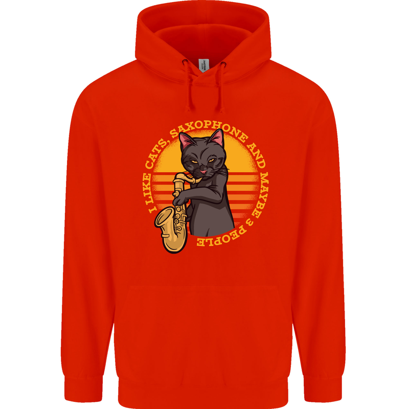 I Like Cats, Saxophones & Maybe 3 People Mens 80% Cotton Hoodie Bright Red