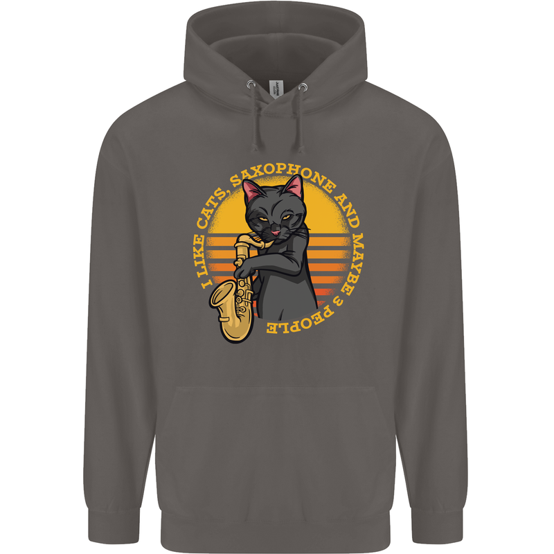 I Like Cats, Saxophones & Maybe 3 People Mens 80% Cotton Hoodie Charcoal