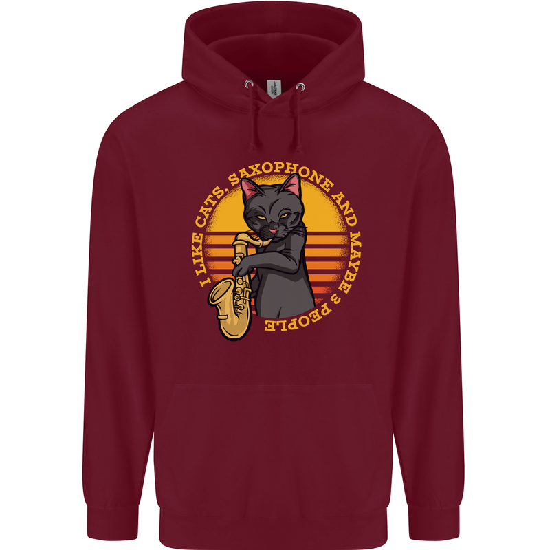 I Like Cats, Saxophones & Maybe 3 People Mens 80% Cotton Hoodie Maroon