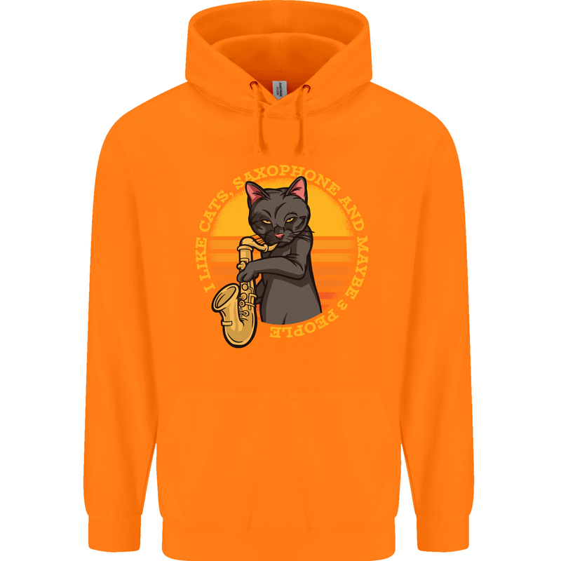 I Like Cats, Saxophones & Maybe 3 People Mens 80% Cotton Hoodie Orange