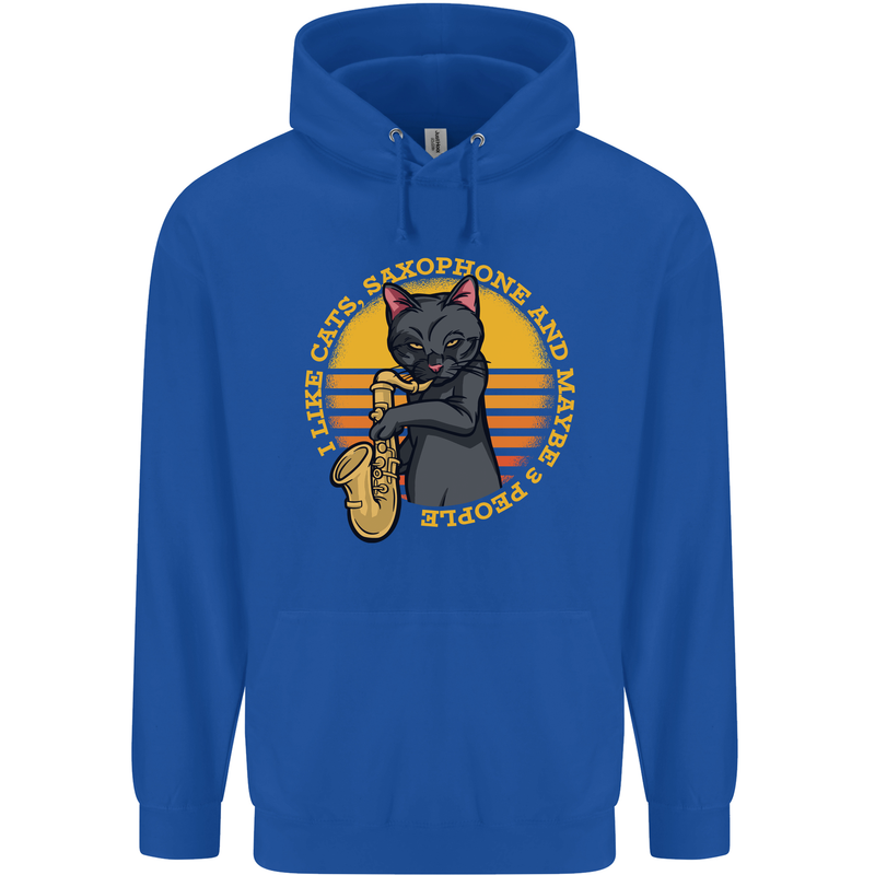 I Like Cats, Saxophones & Maybe 3 People Mens 80% Cotton Hoodie Royal Blue