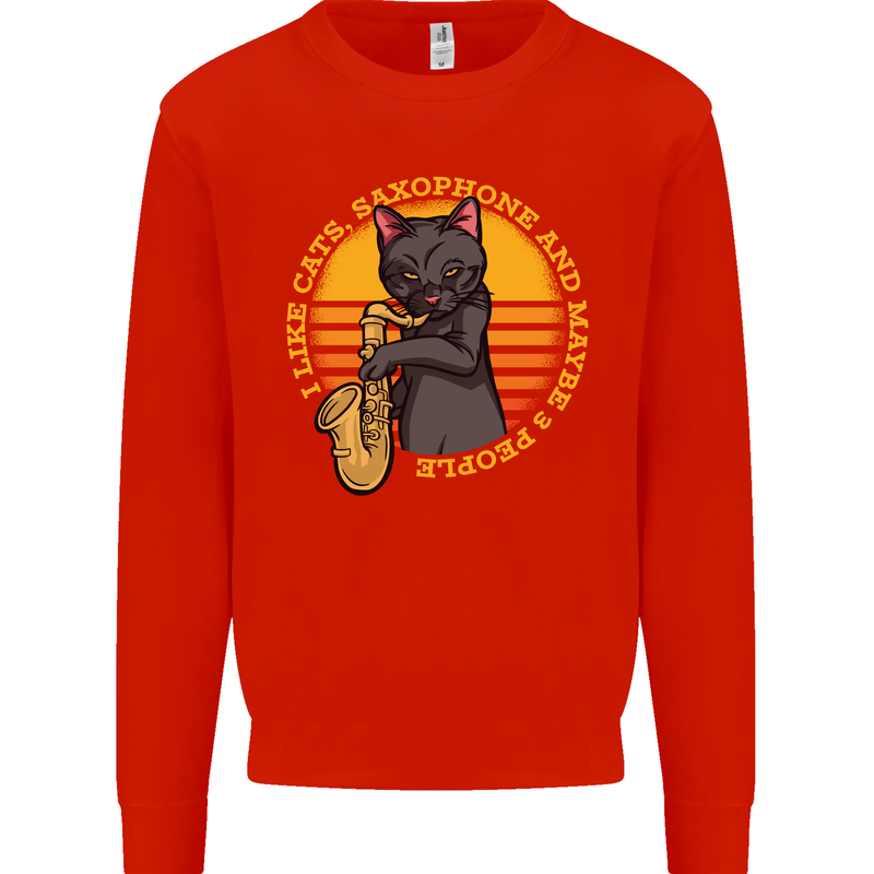 I Like Cats, Saxophones & Maybe 3 People Mens Sweatshirt Jumper Bright Red