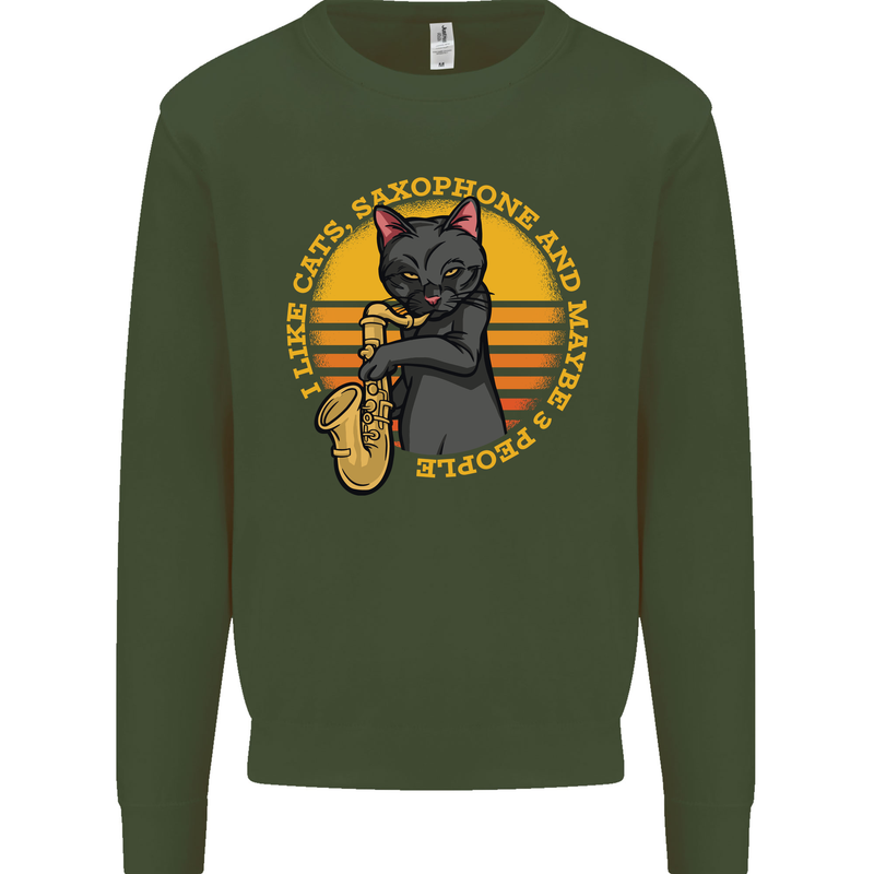 I Like Cats, Saxophones & Maybe 3 People Mens Sweatshirt Jumper Forest Green