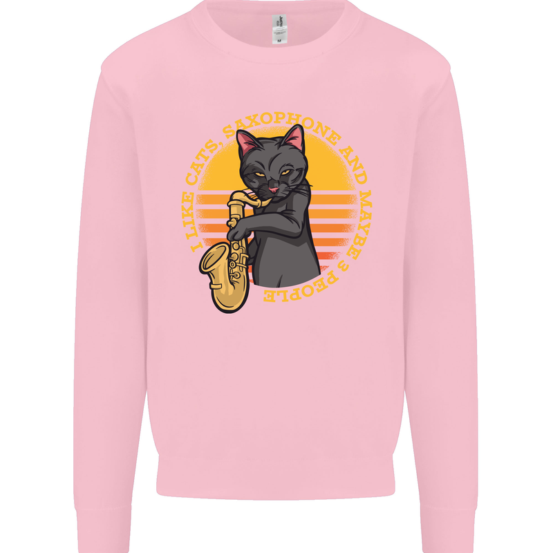 I Like Cats, Saxophones & Maybe 3 People Mens Sweatshirt Jumper Light Pink