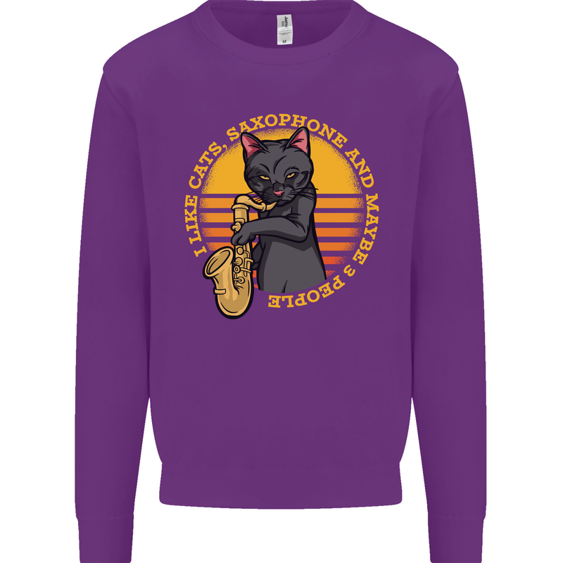 I Like Cats, Saxophones & Maybe 3 People Mens Sweatshirt Jumper Purple