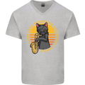 I Like Cats, Saxophones & Maybe 3 People Mens V-Neck Cotton T-Shirt Sports Grey