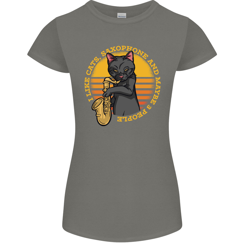 I Like Cats, Saxophones & Maybe 3 People Womens Petite Cut T-Shirt Charcoal