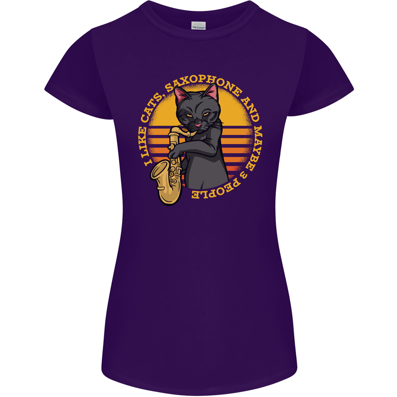 I Like Cats, Saxophones & Maybe 3 People Womens Petite Cut T-Shirt Purple